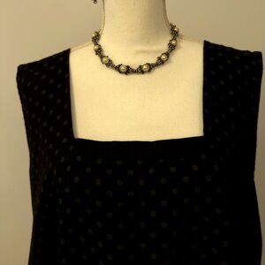 NWOT Italian Maxi Linen Dress Grey Polka Dots on Black